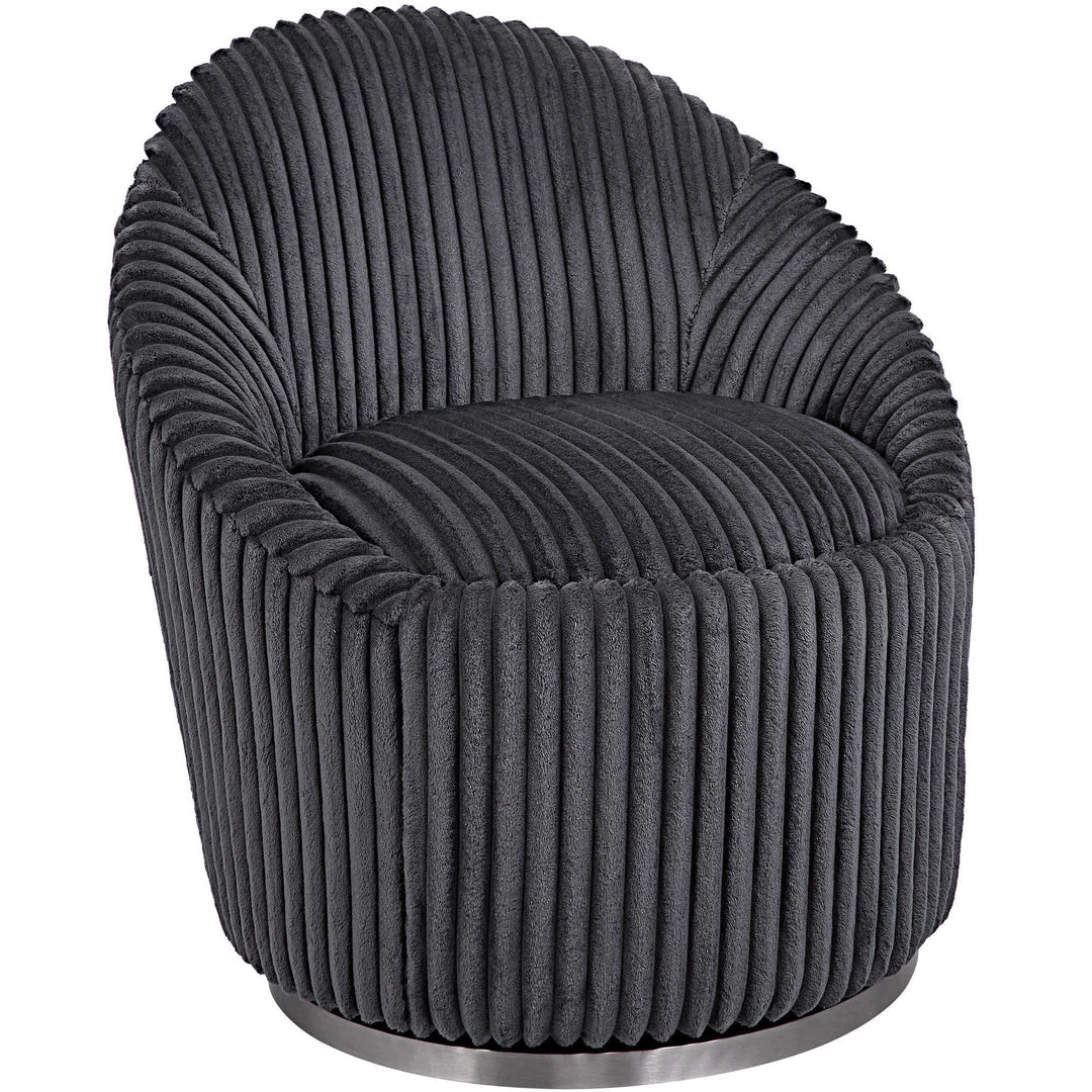 UTTERMOST MINKA FLUTED GUNMETAL SHERPA CHENILLE SWIVEL CHAIR Furniture 2 UTTERMOST MINKA FLUTED GUNMETAL SHERPA CHENILLE SWIVEL CHAIR Furniture