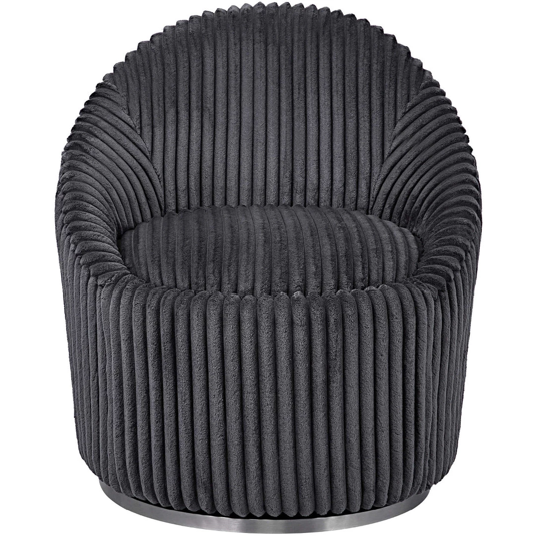 UTTERMOST MINKA FLUTED GUNMETAL SHERPA CHENILLE SWIVEL CHAIR Furniture 1 UTTERMOST MINKA FLUTED GUNMETAL SHERPA CHENILLE SWIVEL CHAIR Furniture
