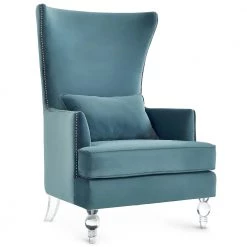 TOV MIRANDA SEA BLUE VELVET WING CHAIR