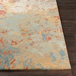 SURYA ARTSCAPE WOOL RUG: RUST, AQUA