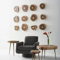 PHILLIPS COLLECTION Wall Sculptures + Decor MOLTEN WALL TILE POURED BRASS IN WOOD