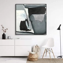 L ART "MONO STROKE" METALLIC SILVER EMBELLISHED CANVAS ART Wall Art