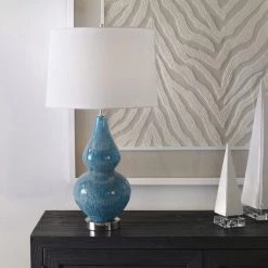 UTTERMOST Lighting MOTTLED TURQUOISE BULB GLASS LAMP