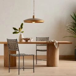 FOUR HANDS Furniture NATURAL OAK + TRAVERTINE DINING TABLE