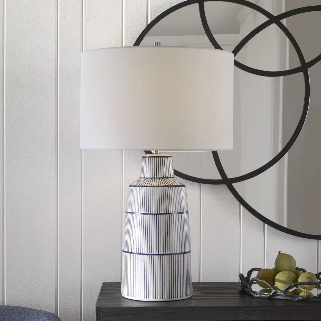 UTTERMOST NAUTIQUE WHITE + NAVY STRIPED LAMP 2 UTTERMOST NAUTIQUE WHITE + NAVY STRIPED LAMP