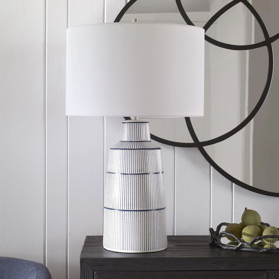 UTTERMOST NAUTIQUE WHITE + NAVY STRIPED LAMP 3 UTTERMOST NAUTIQUE WHITE + NAVY STRIPED LAMP
