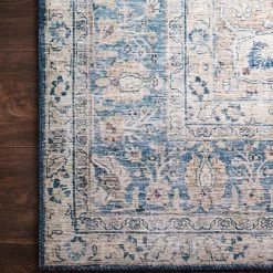 LOLOI NIKHIL VINTAGE PRINT FLAT RUG: BLUE, PEACH