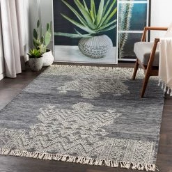 SURYA NITIN HAND-WOVEN WOOL FLAT RUG: GRAPHITE