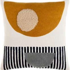 SURYA NOVA COTTON EMBROIDERED PILLOW: MUSTARD, NAVY