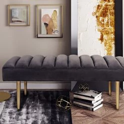 TOV Living Room NOVA GREY VELVET BENCH
