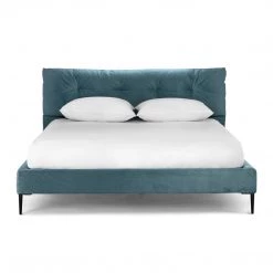 DOVETAIL OCEAN SLUB VELVET PILLOW BACK PLATFORM BED Bedroom