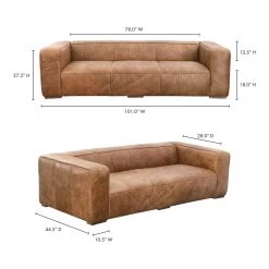 MOES Furniture OPEN ROAD VINTAGE BROWN LEATHER SOFA