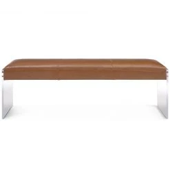 TOV Living Room OSCAR CAMEL LEATHER + ACRYLIC BENCH