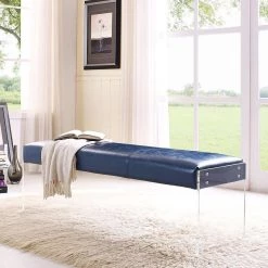 TOV OSCAR ANTIQUE BLUE LEATHER + ACRYLIC BENCH