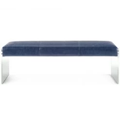 TOV OSCAR ANTIQUE BLUE LEATHER + ACRYLIC BENCH