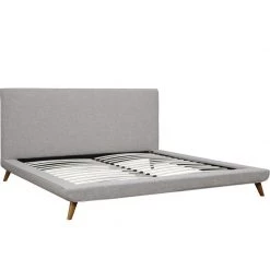TOV OWEN MID-CENTURY PLATFORM BED: BEIGE/GRAY