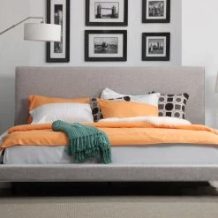 TOV OWEN MID-CENTURY PLATFORM BED: BEIGE/GRAY