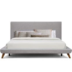 TOV OWEN MID-CENTURY PLATFORM BED: BEIGE/GRAY