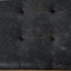 FOUR HANDS OXFORD ANTIQUE BLACK LEATHER COCKTAIL OTTOMAN Living Room