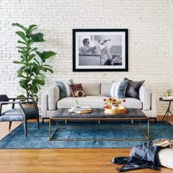 FOUR HANDS OXFORD ANTIQUE BLACK LEATHER COCKTAIL OTTOMAN Living Room