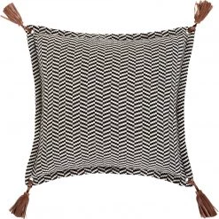 SURYA Pillows + Decor PADDOCK BLACK + SADDLE LEATHER TASSEL PILLOW