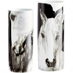 CYAN Pillows + Decor PAINTED STALLION BLACK + WHITE VASE