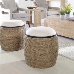 UTTERMOST ISLAND PALM UPHOLSTERED ACCENT STOOL Furniture