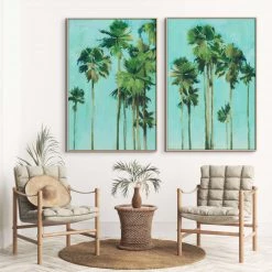 L ART "PALM TREES IN SUMMER II" DIPTYCH CANVAS ART