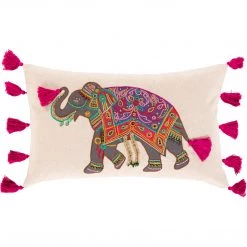 SURYA EMBROIDERED + BEADED ELEPHANT LUMBAR PILLOW
