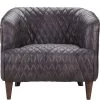 MOES Living Room MAGDELAN TUFTED LEATHER ARM CHAIR: ANTIQUE BLACK