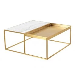 NUEVO PRANA WHITE MARBLE + GOLD SQUARE COFFEE TABLE Living Room