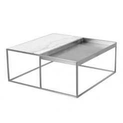 NUEVO Living Room PRANA WHITE MARBLE + STAINLESS SQUARE COFFEE TABLE