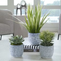 UTTERMOST PUEBLA GREENERY IN BLUE & WHITE CERAMIC PLANTERS
