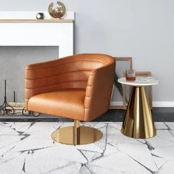 ZUO PUMA BROWN VINYL SWIVEL CHAIR