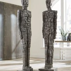 PHILLIPS COLLECTION PUZZLE MAN SCULPTURE BLACK/ALUMINUM ALUMINUM Pillows + Decor