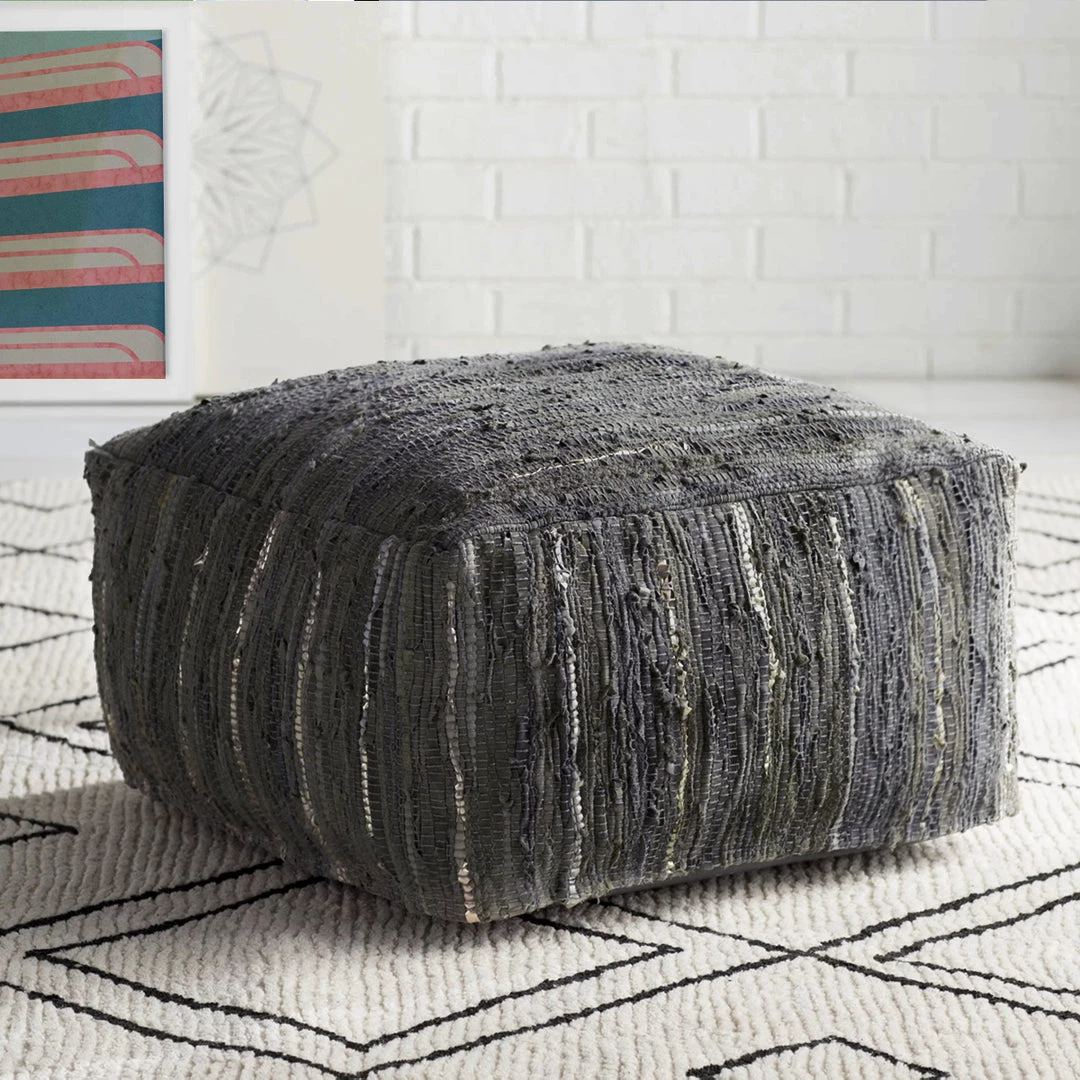 SURYA RAG LEATHER FLOOR OTTOMAN: SLATE 2 SURYA RAG LEATHER FLOOR OTTOMAN: SLATE