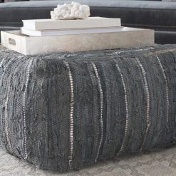 SURYA RAG LEATHER FLOOR OTTOMAN: SLATE 8 SURYA RAG LEATHER FLOOR OTTOMAN: SLATE