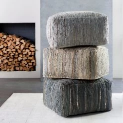 SURYA RAG LEATHER FLOOR OTTOMAN: SLATE 9 SURYA RAG LEATHER FLOOR OTTOMAN: SLATE