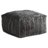 SURYA RAG LEATHER FLOOR OTTOMAN: SLATE