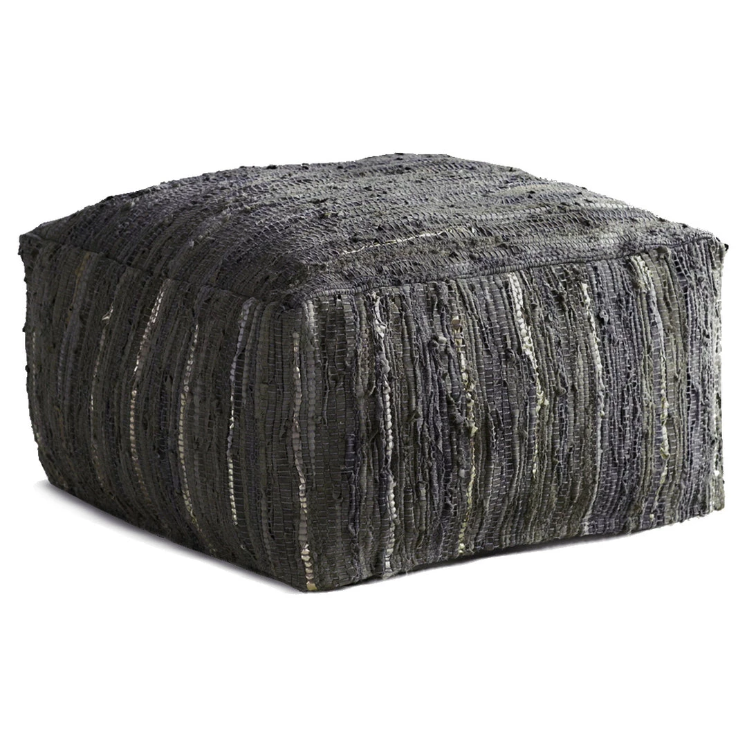 SURYA RAG LEATHER FLOOR OTTOMAN: SLATE 1 SURYA RAG LEATHER FLOOR OTTOMAN: SLATE