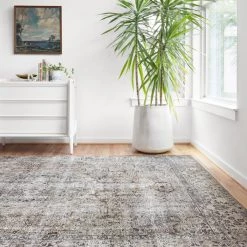 LOLOI RAHUL VINTAGE PRINT FLAT RUG: GREY, TAUPE