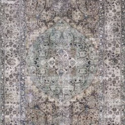 LOLOI RAHUL VINTAGE PRINT FLAT RUG: GREY, TAUPE