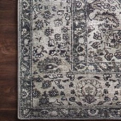 LOLOI RAHUL VINTAGE PRINT FLAT RUG: GREY, TAUPE