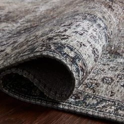 LOLOI RAHUL VINTAGE PRINT FLAT RUG: GREY, TAUPE