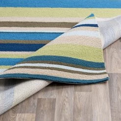 SURYA STRIPES OUTDOOR RUG: BLUE, LIME