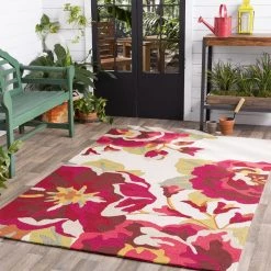 SURYA IN BLOOM OUTDOOR RUG: GARNET, IVORY