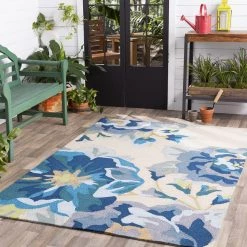 SURYA IN BLOOM OUTDOOR RUG: BLUE, KHAKI