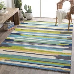 SURYA COLOR STROKES INDOOR-OUTDOOR RUG: BLUE, GREEN MULTI