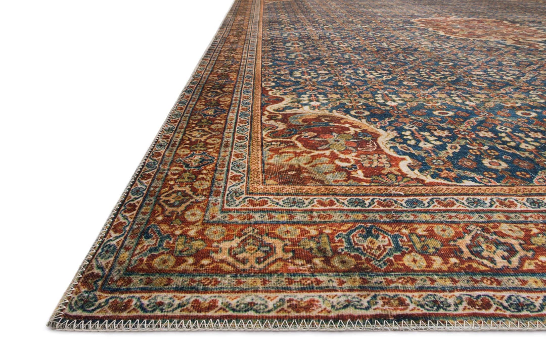 LOLOI RAJIT VINTAGE PRINT FLAT RUG: BLUE, SPICE 9 LOLOI RAJIT VINTAGE PRINT FLAT RUG: BLUE, SPICE