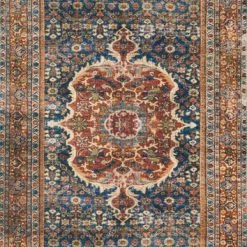 LOLOI RAJIT VINTAGE PRINT FLAT RUG: BLUE, SPICE 15 LOLOI RAJIT VINTAGE PRINT FLAT RUG: BLUE, SPICE